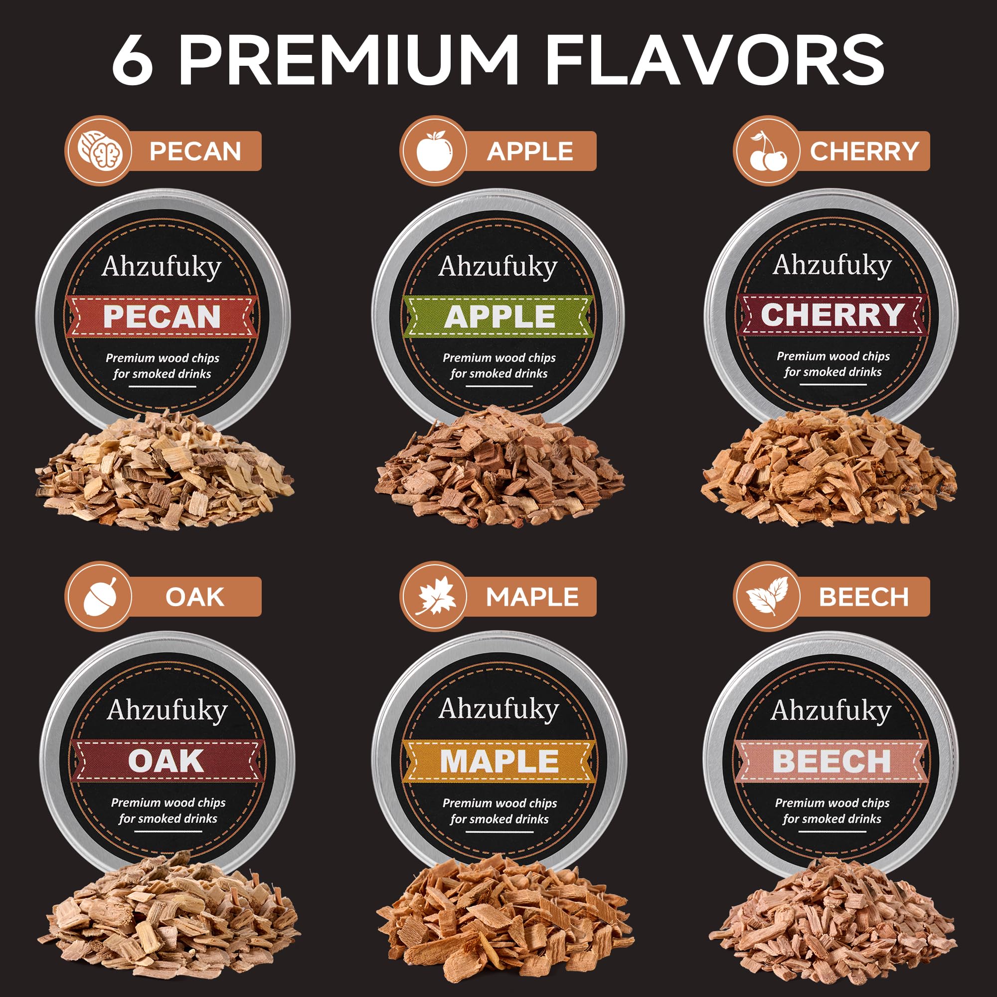 Ahzufuky hickory beech chips offer bold, classic smoke for drinks and more.