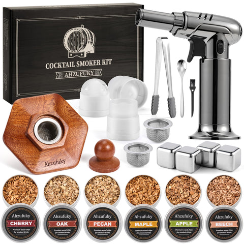 Ahzufuky whiskey smoker kit torch for bar-quality smoked cocktails at home.
