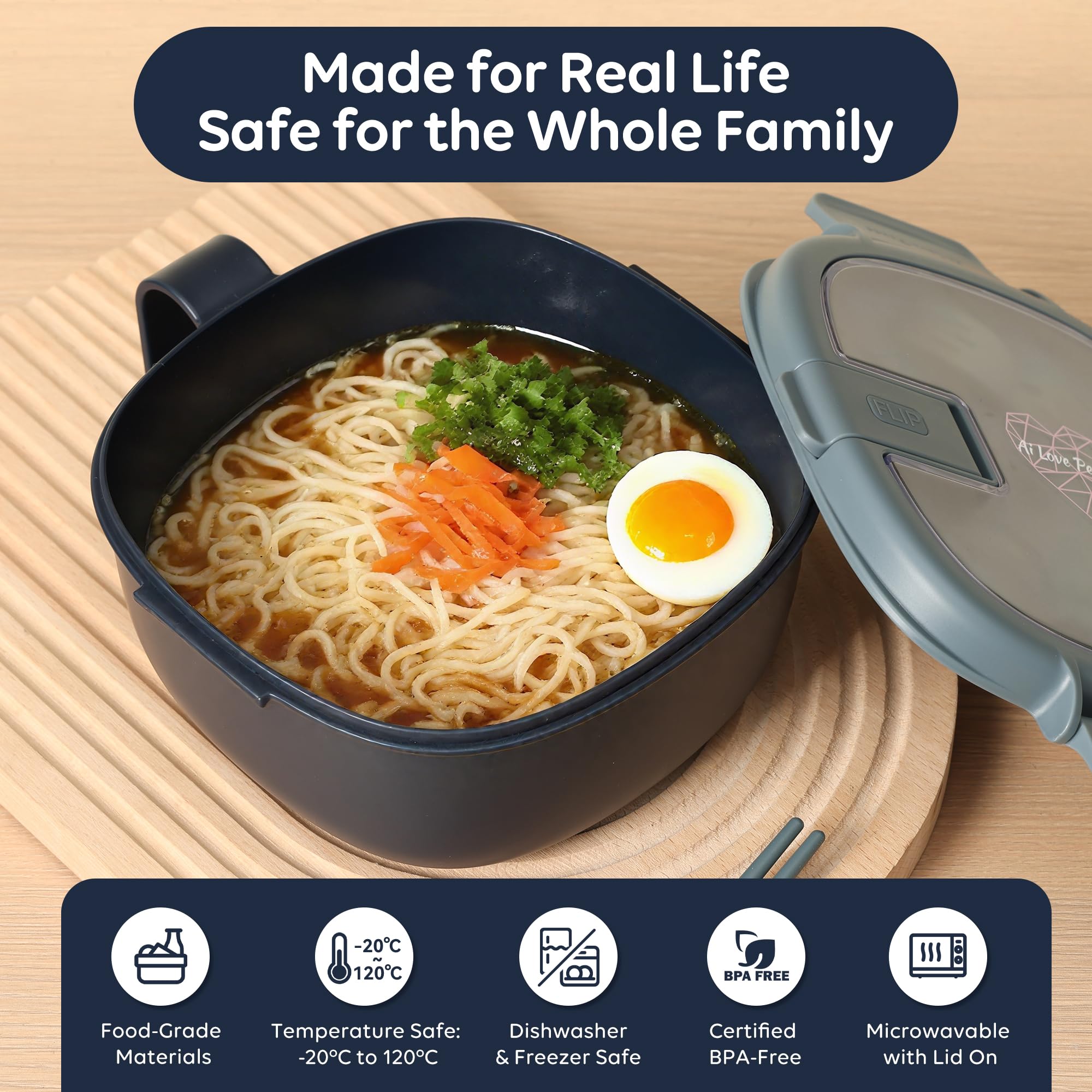 AI LOVE PEACE BPA-free ramen bowl safe for dishwasher use