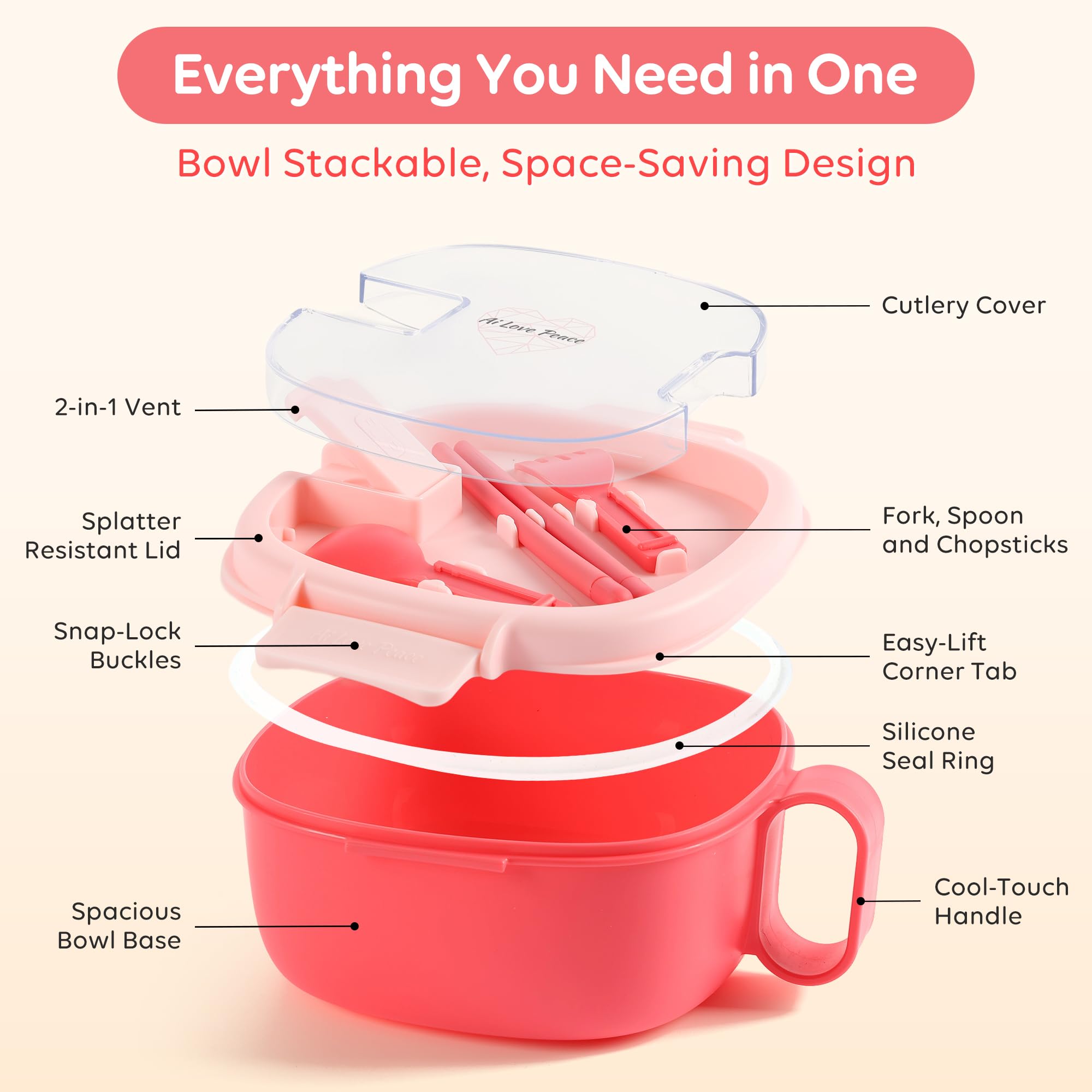 AI LOVE PEACE dishwasher-safe and freezer-safe bowl for easy cleaning and storage