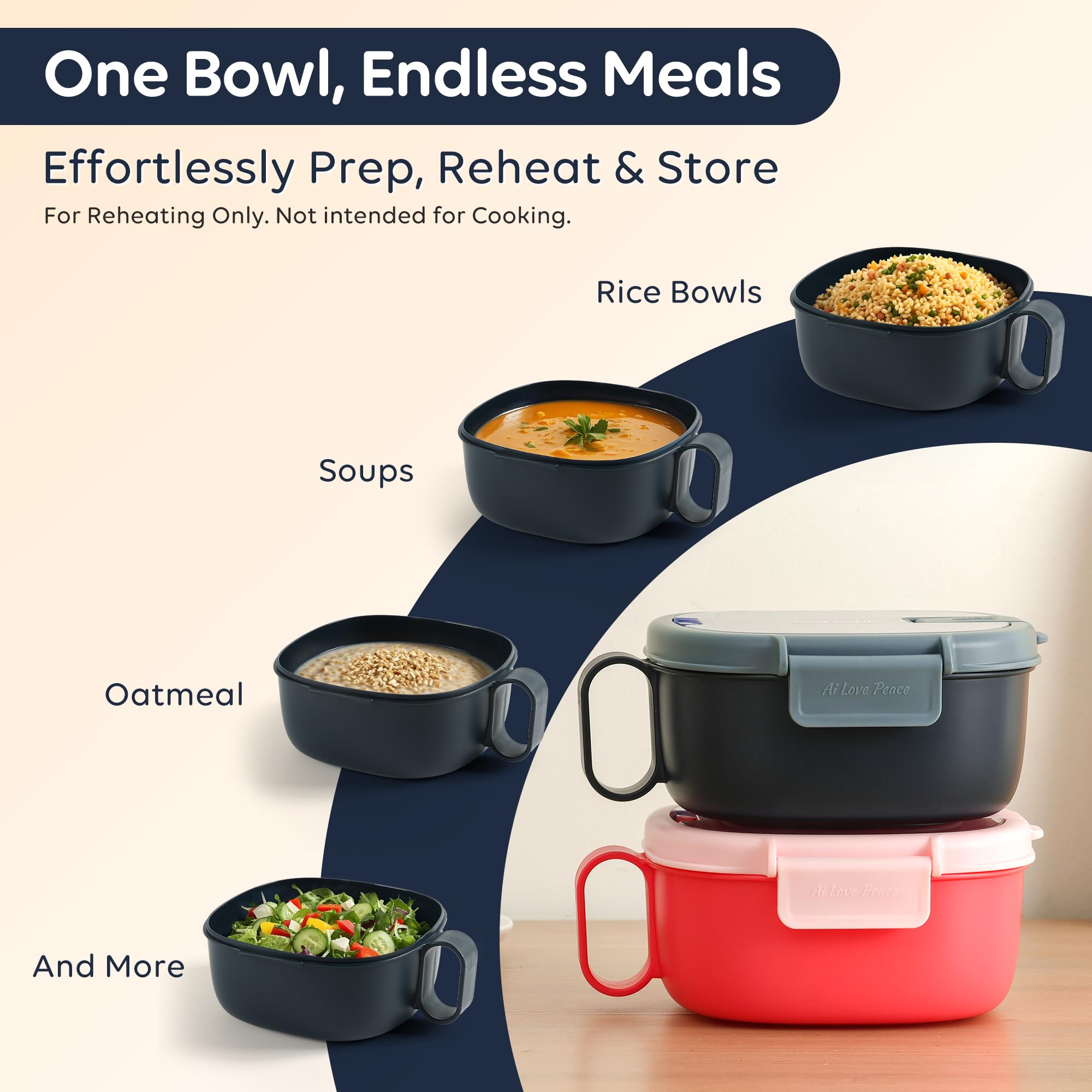 AI LOVE PEACE dishwasher-safe ramen bowl for easy cleanup