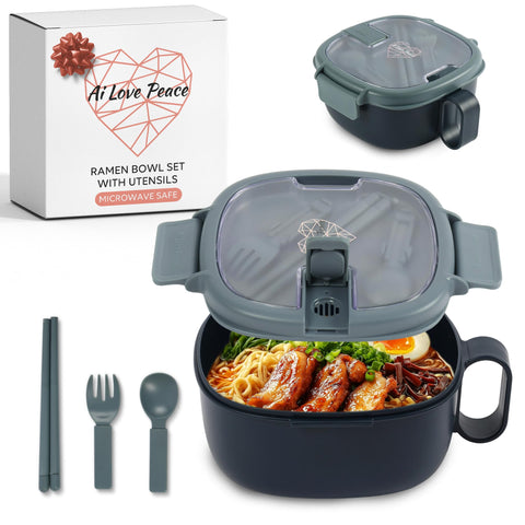 AI LOVE PEACE ramen bowl with lid 1500ml for quick reheating on the go