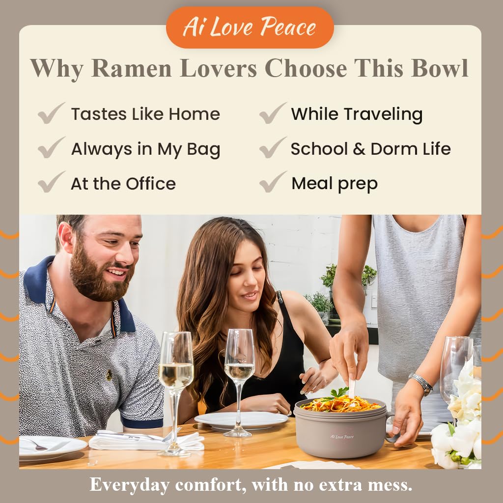 AI LOVE PEACE ramen bowl 40 oz capacity supports hearty portions for lunch.