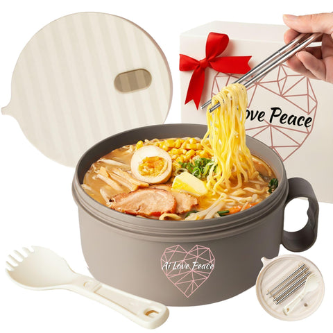 AI LOVE PEACE ramen bowl front view highlights 40 oz capacity for quick meals.