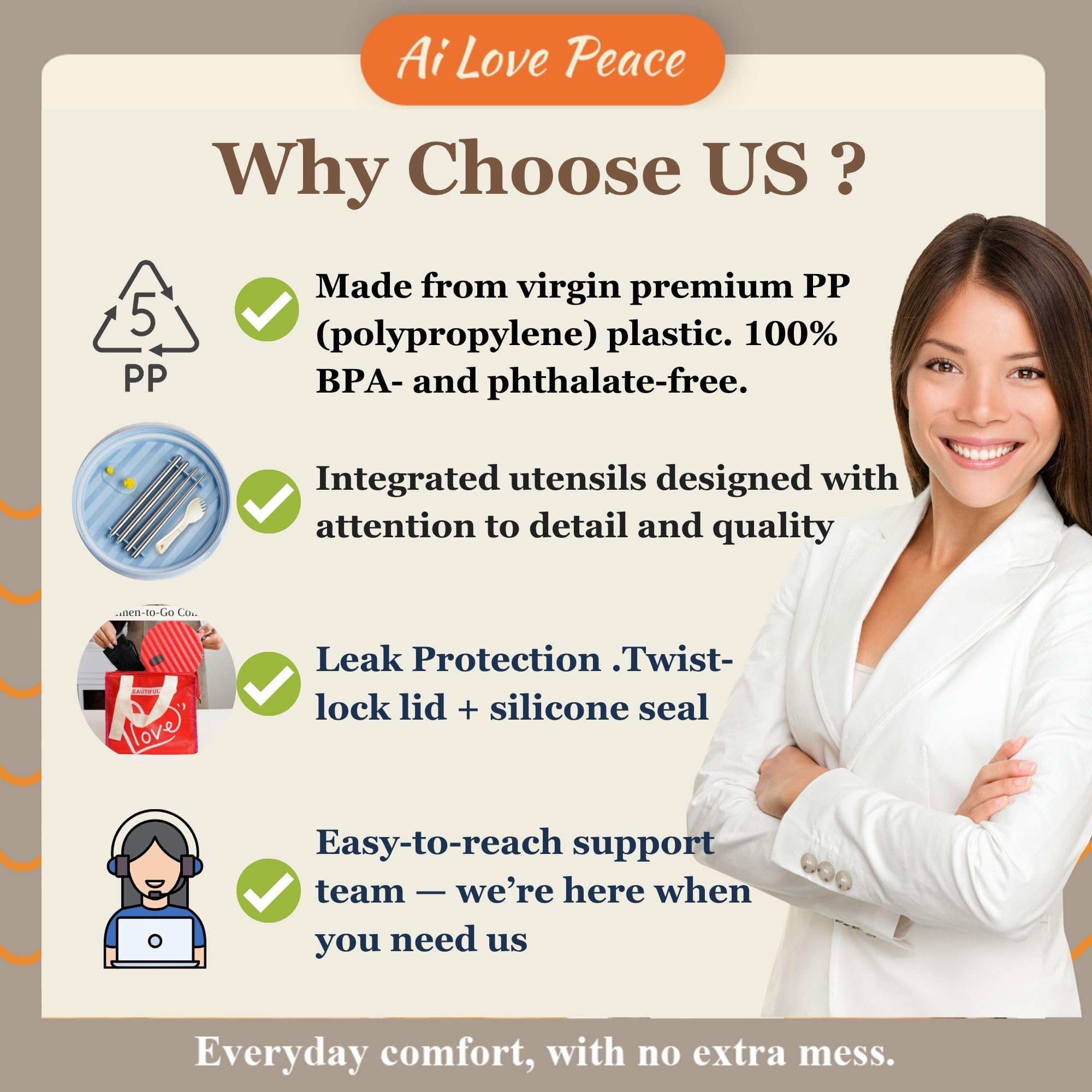AI LOVE PEACE ramen bowl ideal for picnics and outdoor meals on the go.