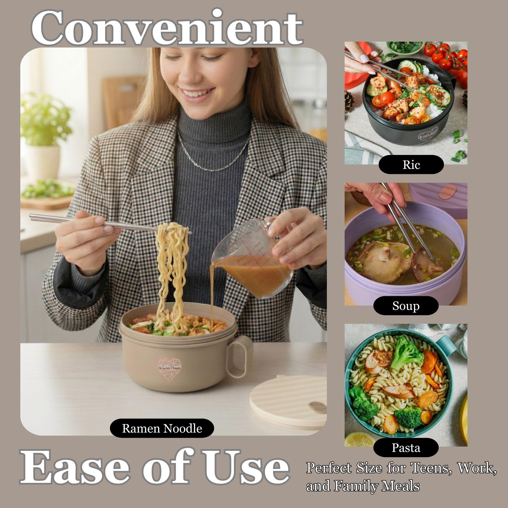 AI LOVE PEACE ramen bowl compact design suits dorm and office meals.