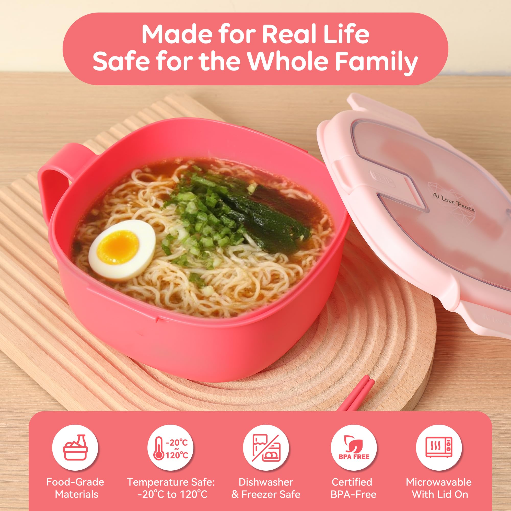 AI LOVE PEACE utensils tucked inside lid for on-the-go meals