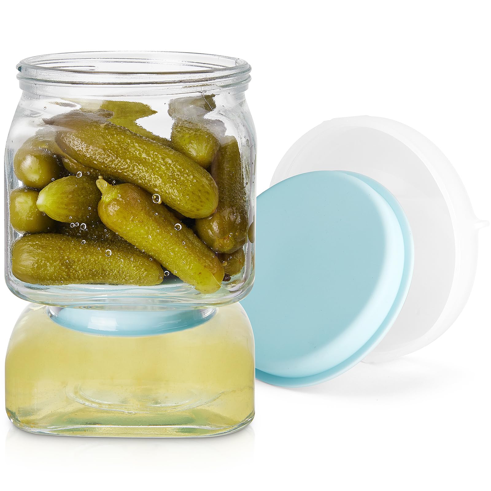 AI.xibu glass pickle jar with strainer flip - top view highlights spacious interior for more pickles.