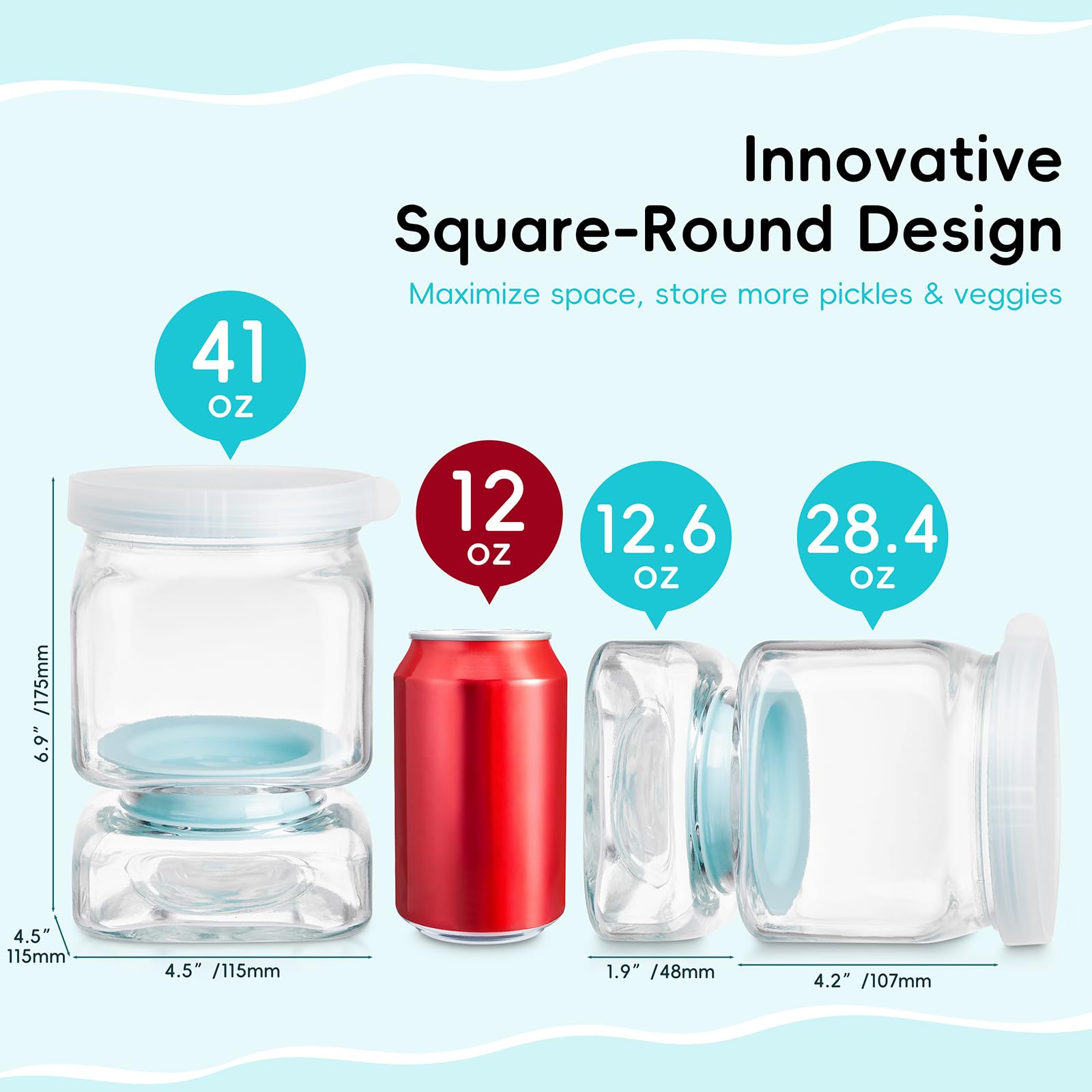 AI.xibu pickle jar dual compartments - vertical separation keeps liquids from food during storage.