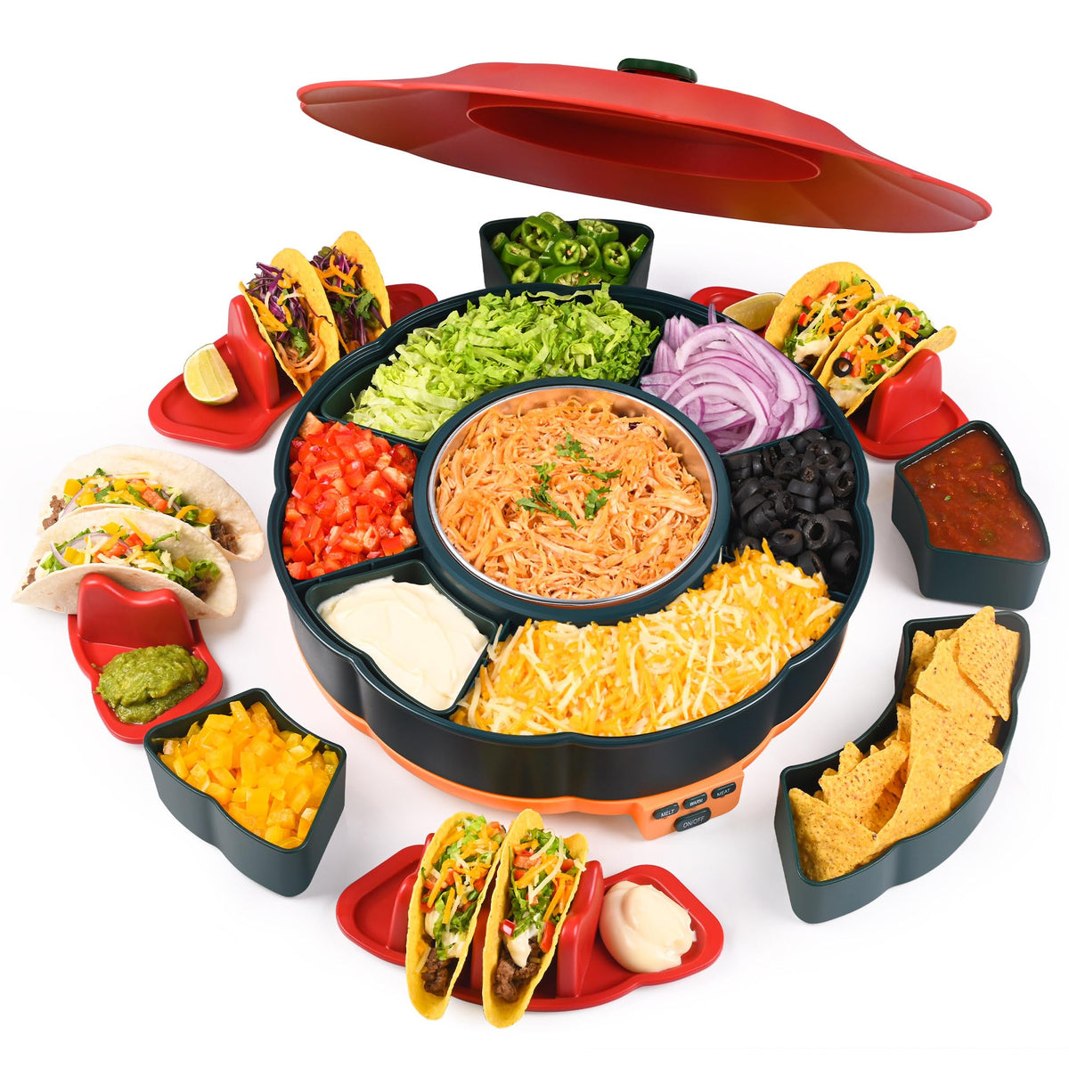 AIBAOLAO Taco Tuesday Kit rotating base enables easy access to toppings during entertaining