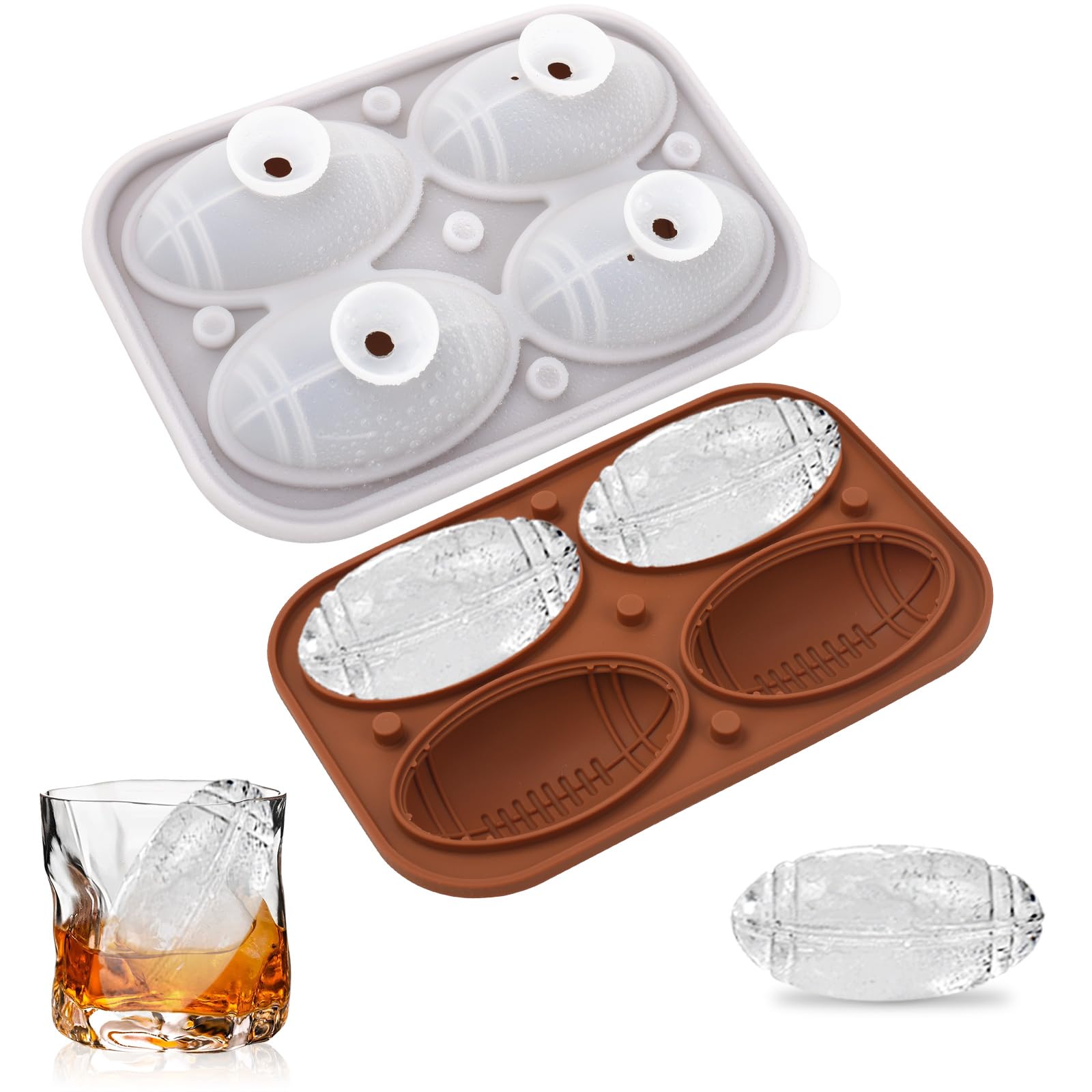 Aibirui football ice cube mold creates 2.5-inch football shapes for stylish drinks.