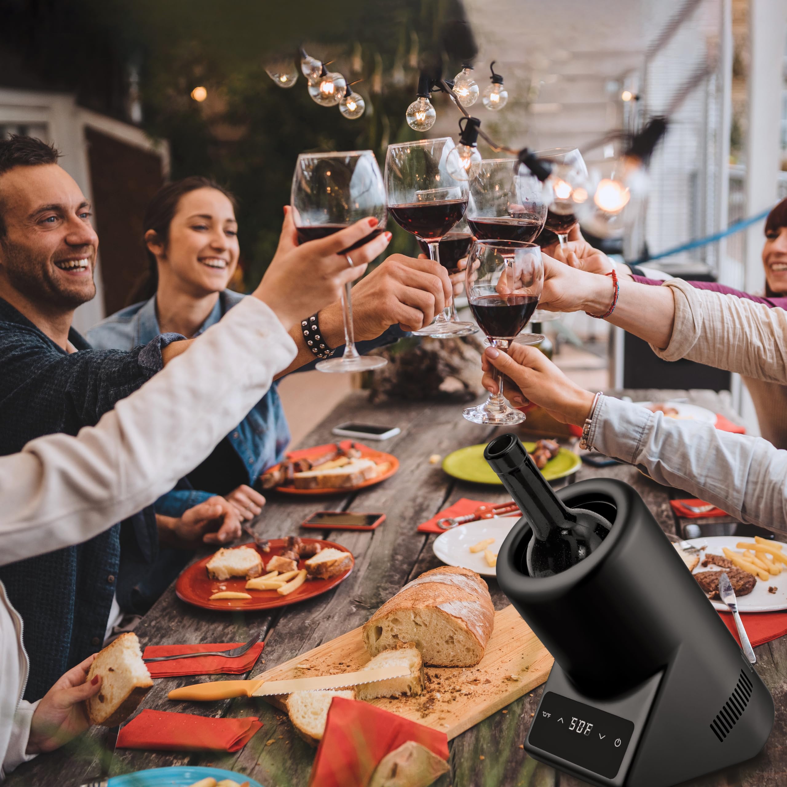 Aichiller free-standing iceless wine cooler keeps bottles at ideal temperatures.