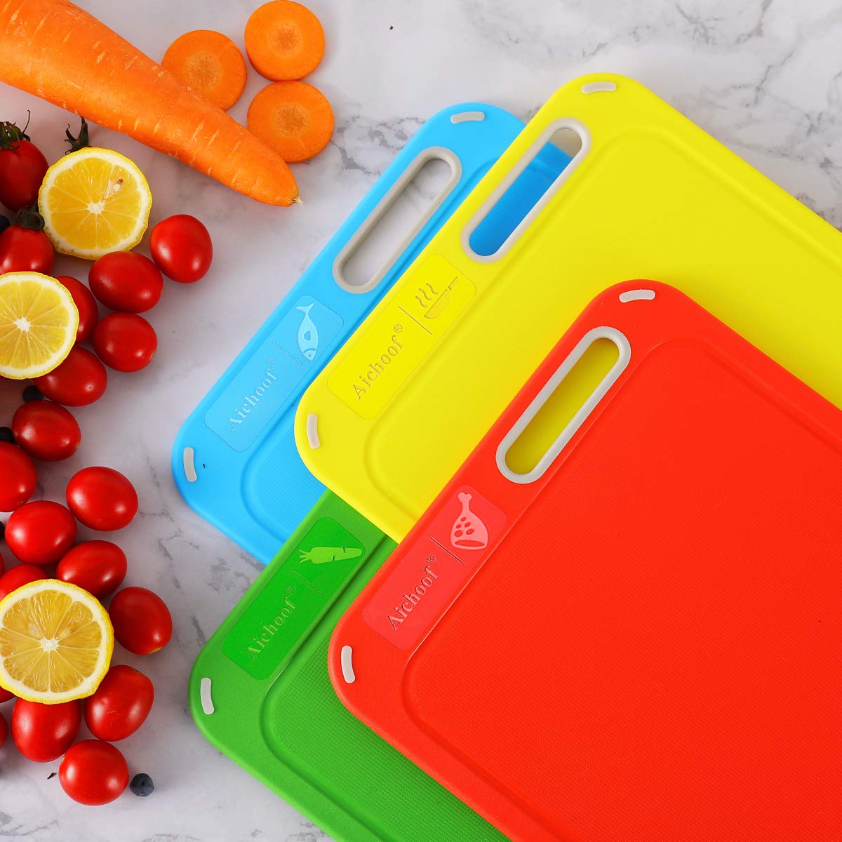 Aichoof plastic cutting board holder keeps boards organized.