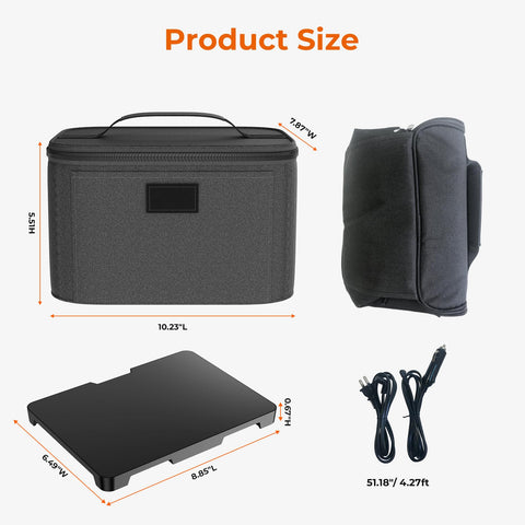 AICPAN lunch bag showing car power ports for 12V/24V use during travel.