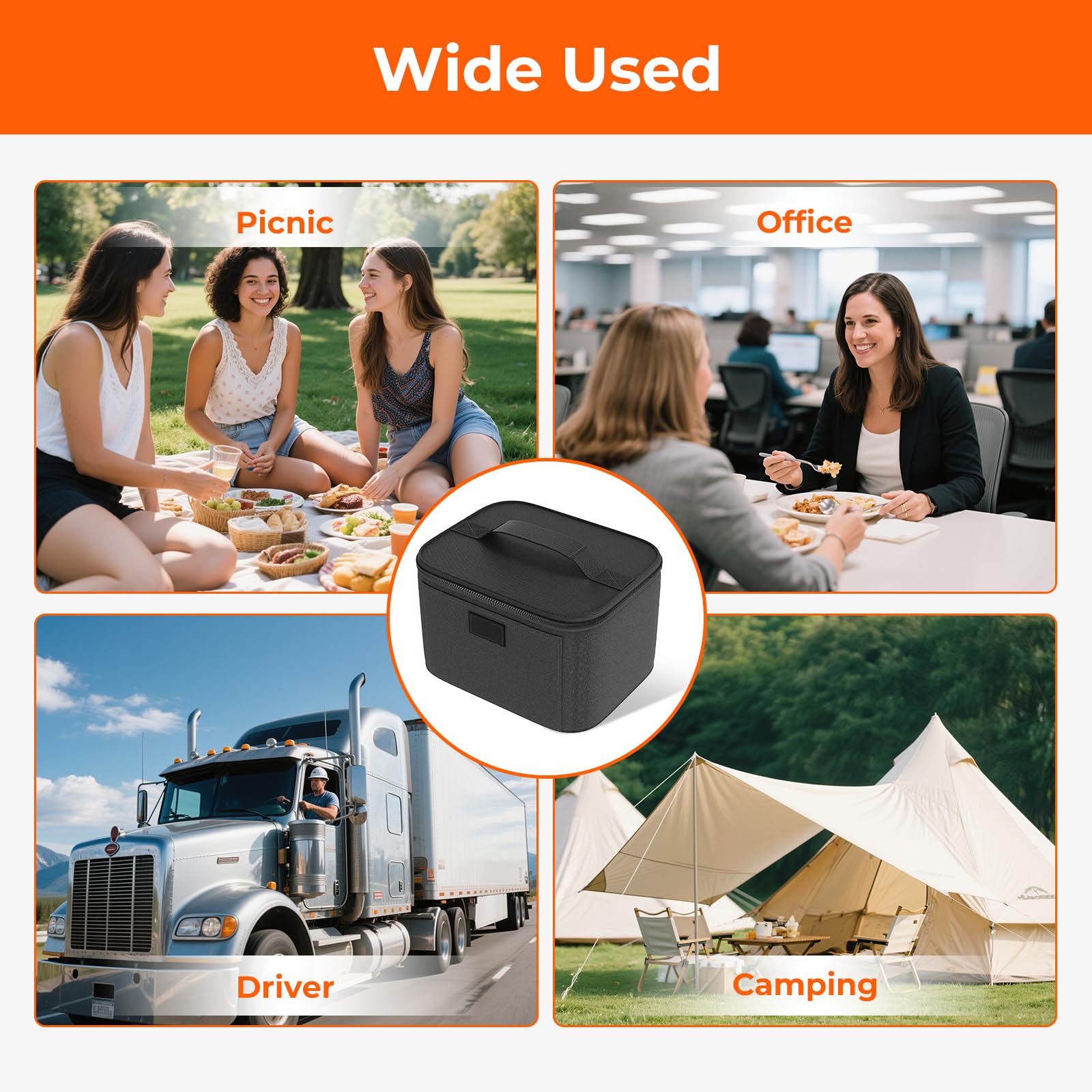 AICPAN lunch bag with dual charging cords for use at home or on the road.