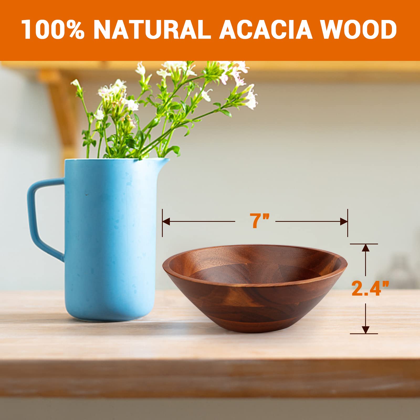 AIDEA acacia bowl close-up showing natural grain and warm tabletop appeal.