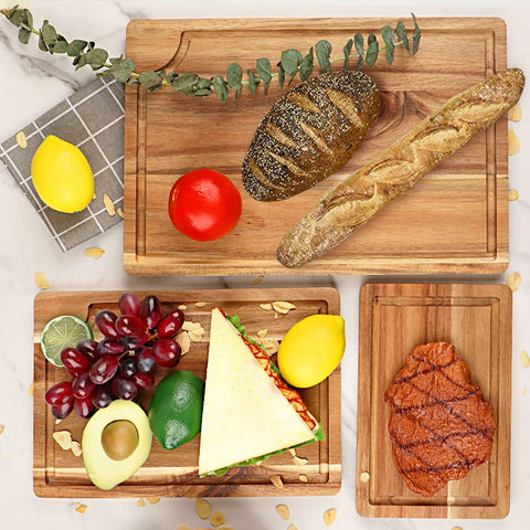 AIDEA acacia cutting board stack with boards ready for use