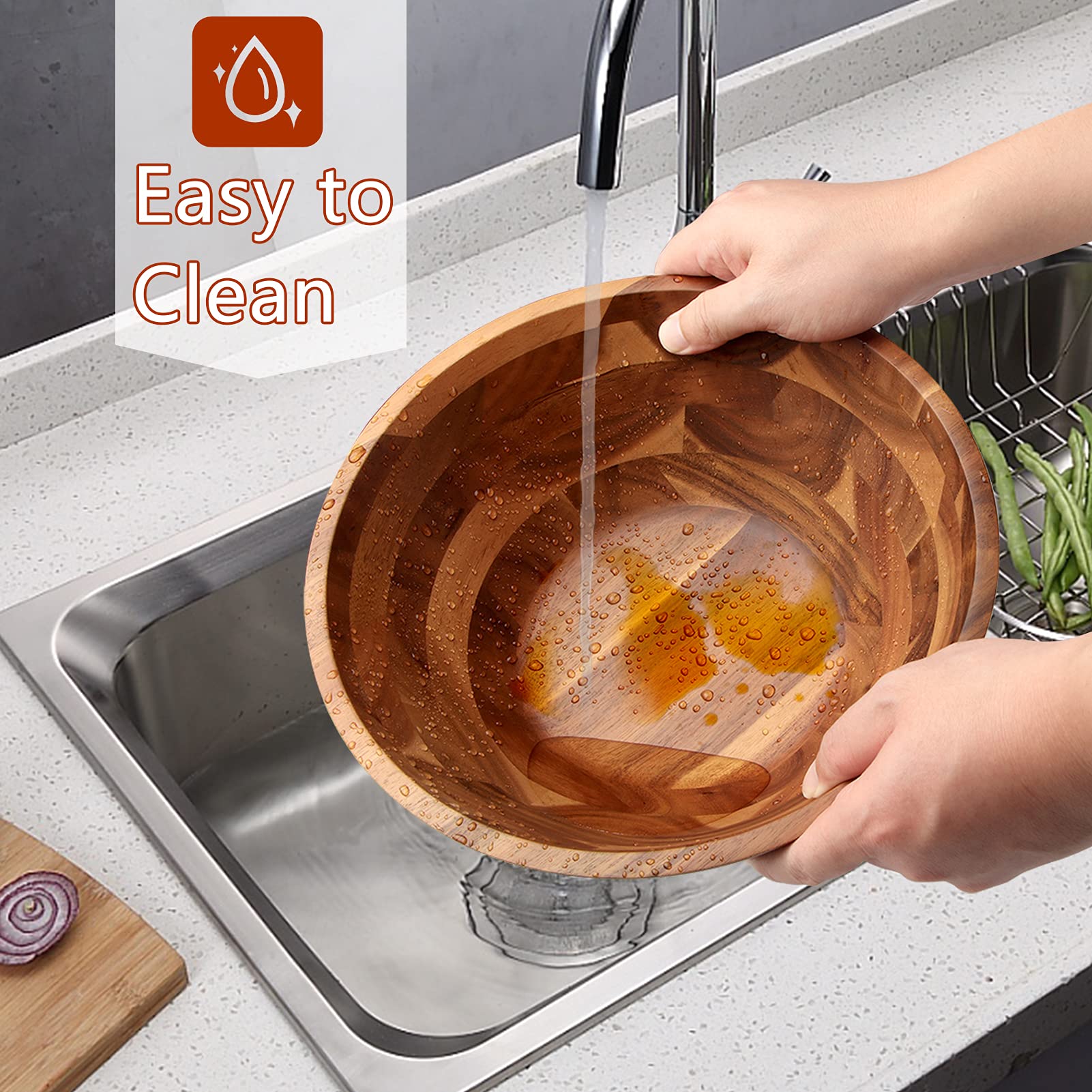 AIDEA Acacia bowl on kitchen shelf as a stylish decorative display.