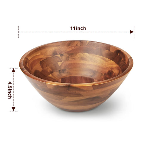AIDEA Acacia wood serving bowl used for salad service on a dining table.