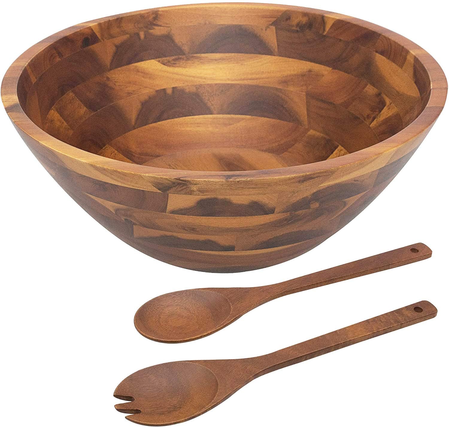 AIDEA large acacia salad bowl showing natural grain, ideal for tossing and serving family salads.