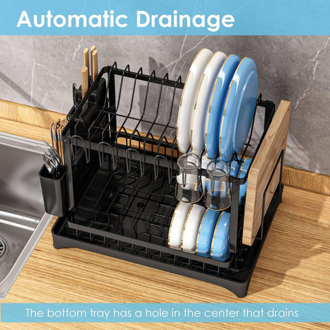 AIDERLY concave drainboard guides water into the tray, keeping surfaces dry