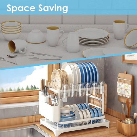 AIDERLY white two-tier drainer with drainage tray for neat worktops