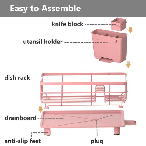 AIDERLY iron dish rack with draining tray keeps countertops dry and tidy