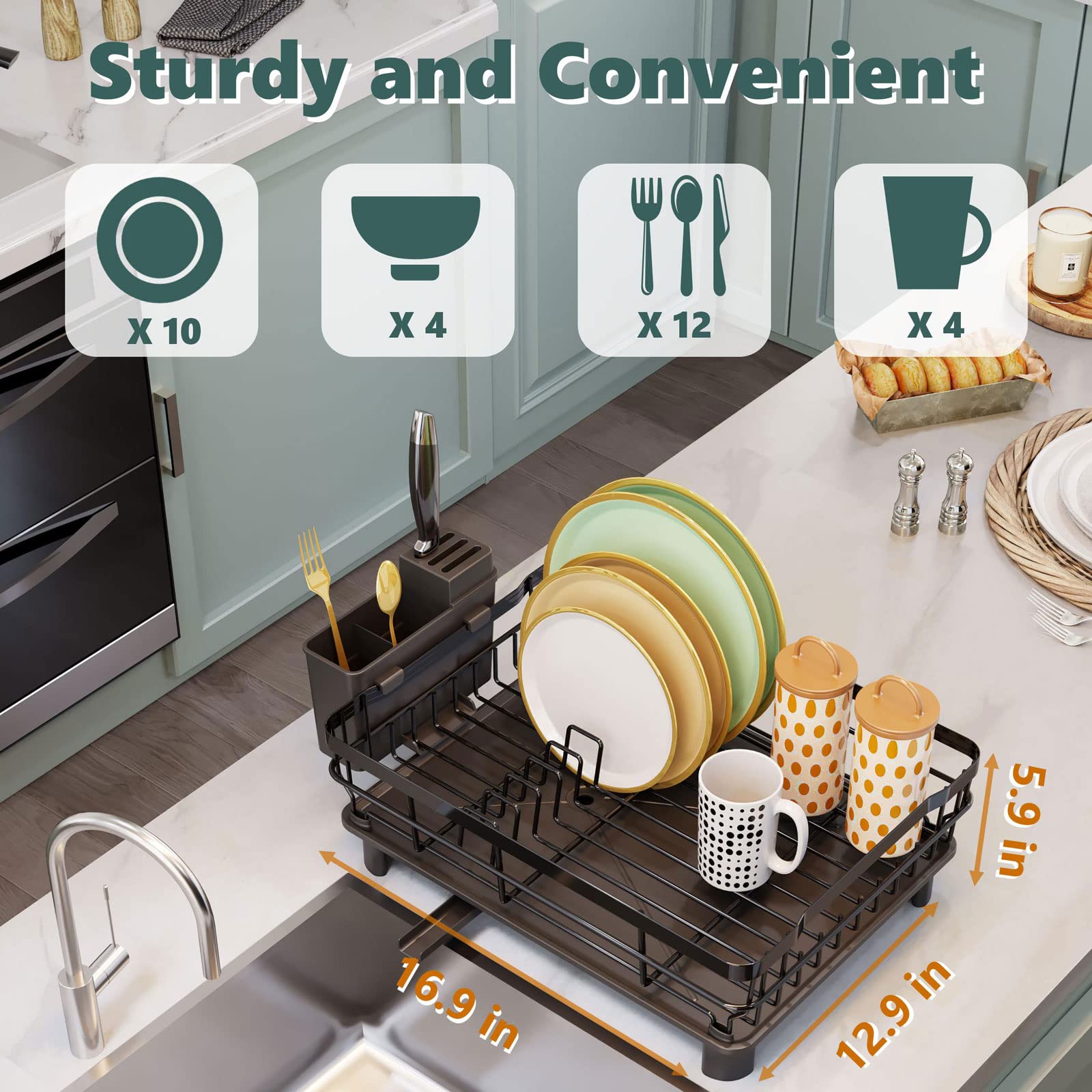 AIDERLY dish rack on kitchen counter enables easy post-meal cleanup.