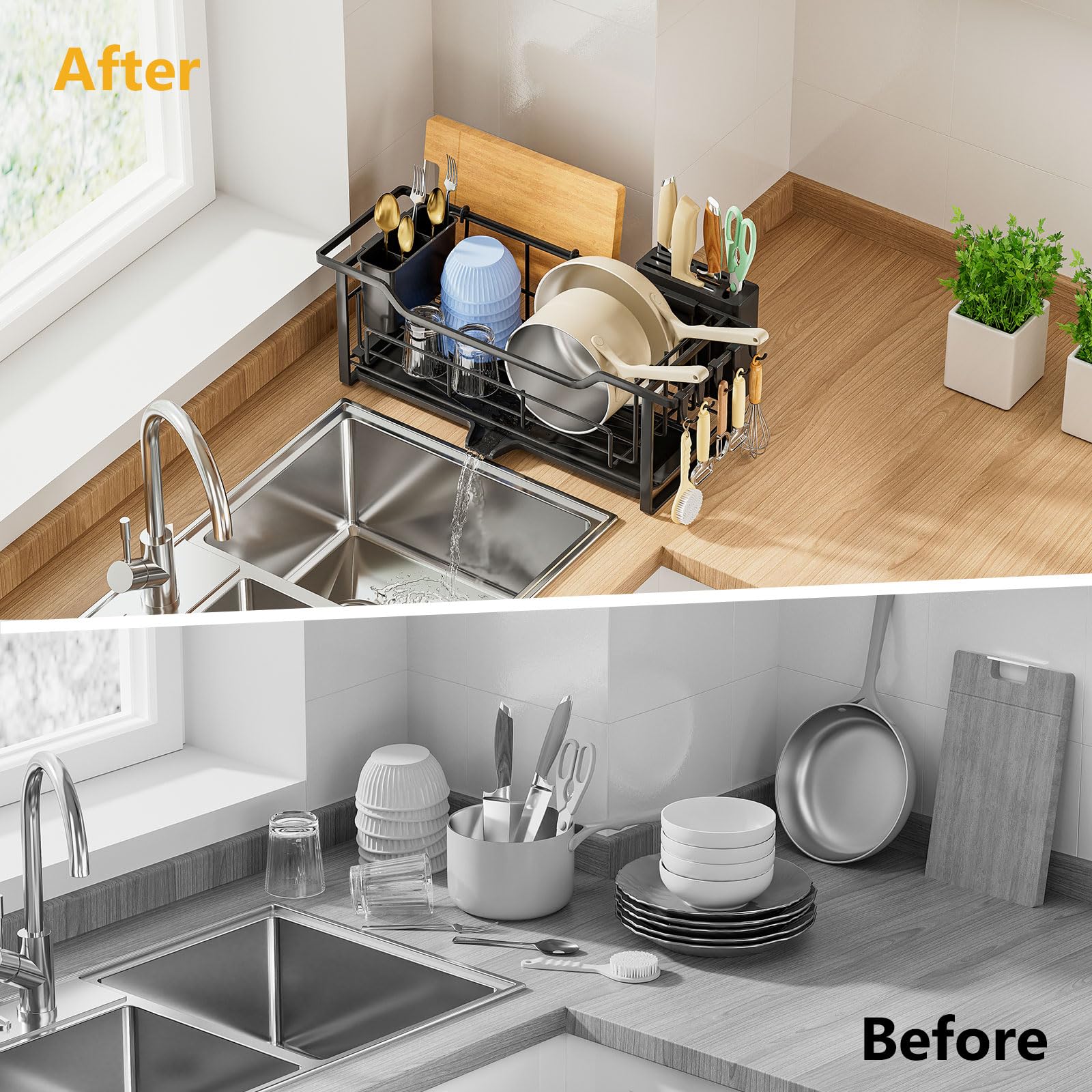 AIDERLY narrow dish rack black finish complements modern kitchens.