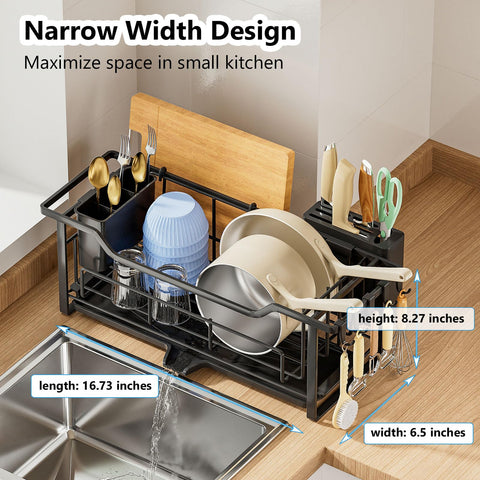 AIDERLY narrow dish rack removable cutlery basket offers flexible placement.