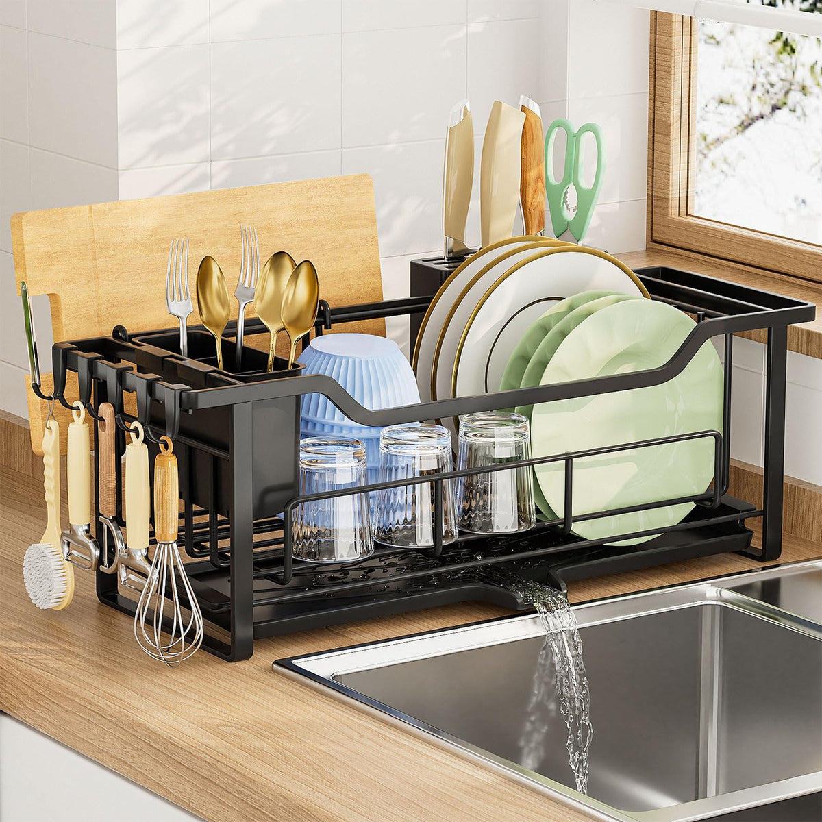 AIDERLY narrow dish rack side view shows space-saving design for small kitchens.