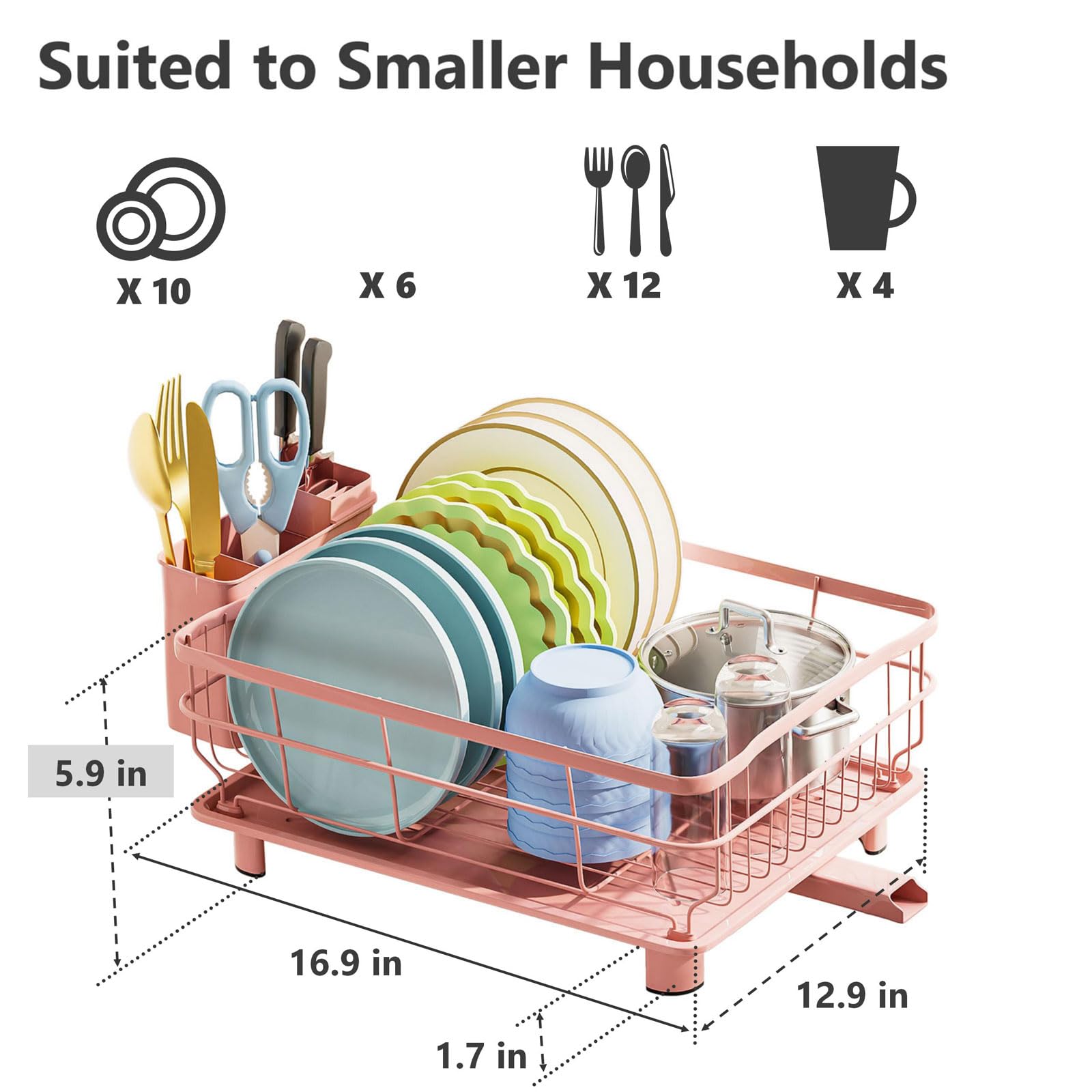 AIDERLY pink dish rack on counter demonstrates space-saving design
