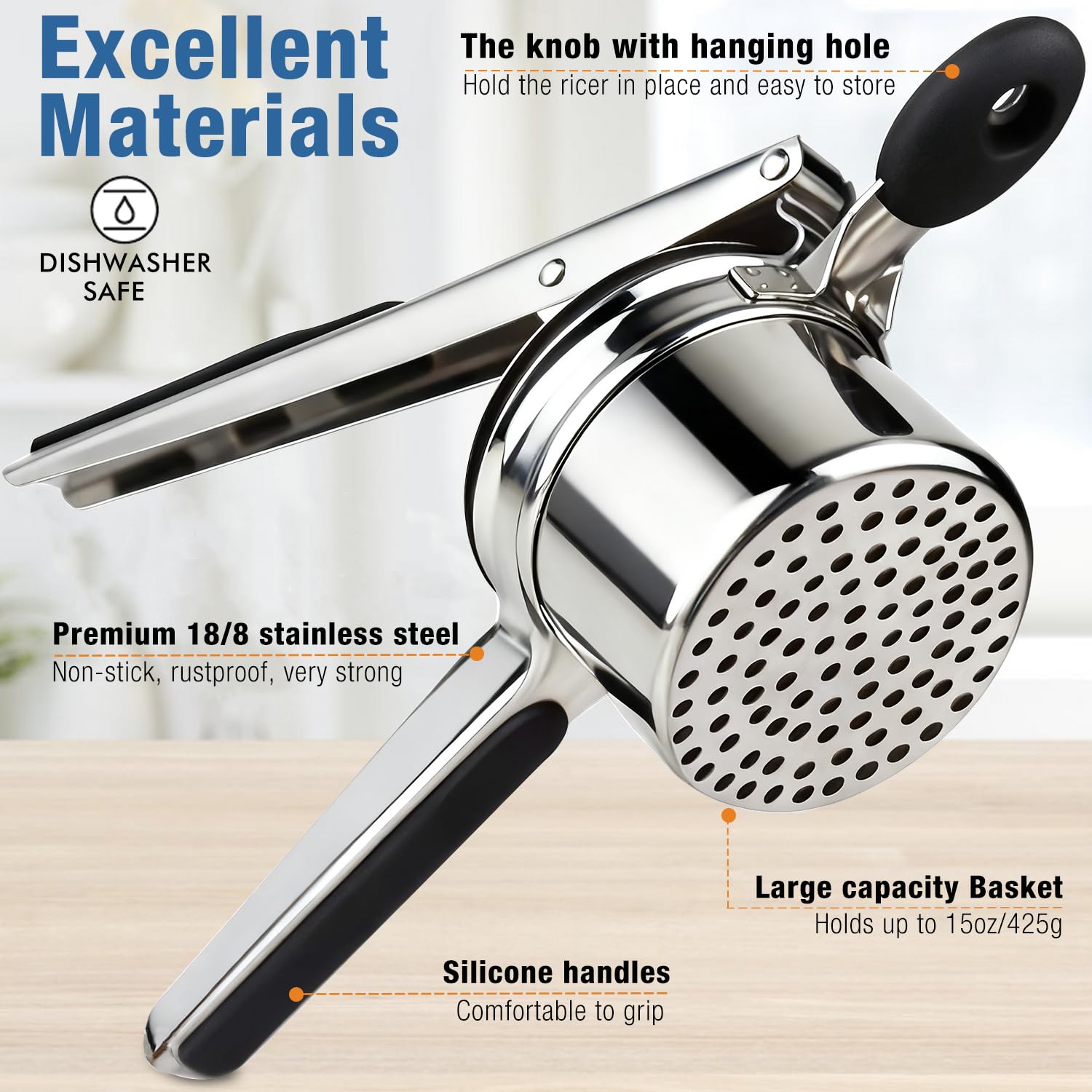 AIDOIT stainless steel potato ricer durable and long-lasting