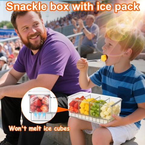 AIERSA Snackle Box open lid reveals built-in ice pack keeps foods cool.