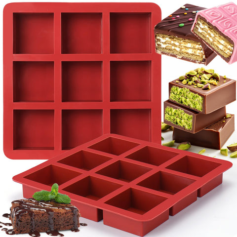 AIERSA square silicone molds showing 9 cavities for easy batch chocolate making