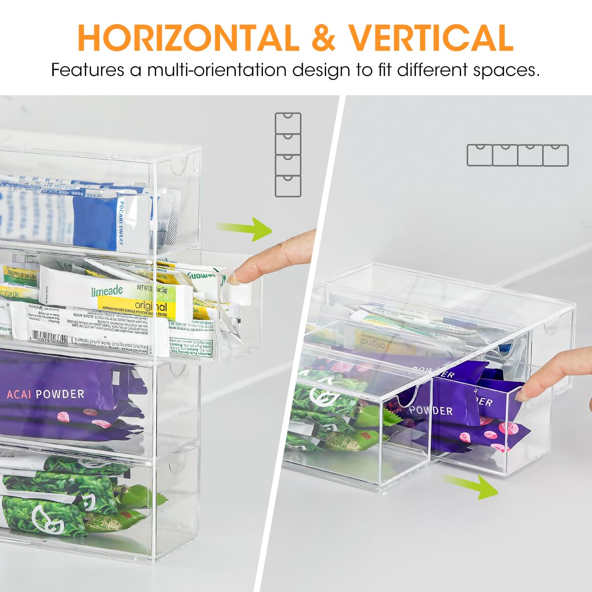 Clear acrylic 4-drawer design stores flavor packets neatly
