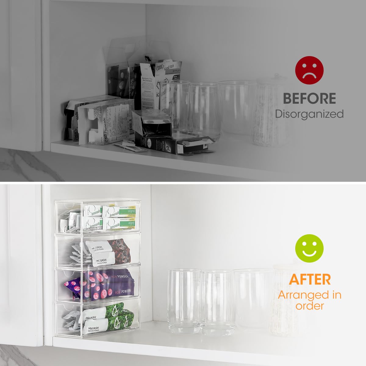 AIEVE organizer shown vertically to fit slim pantry spaces