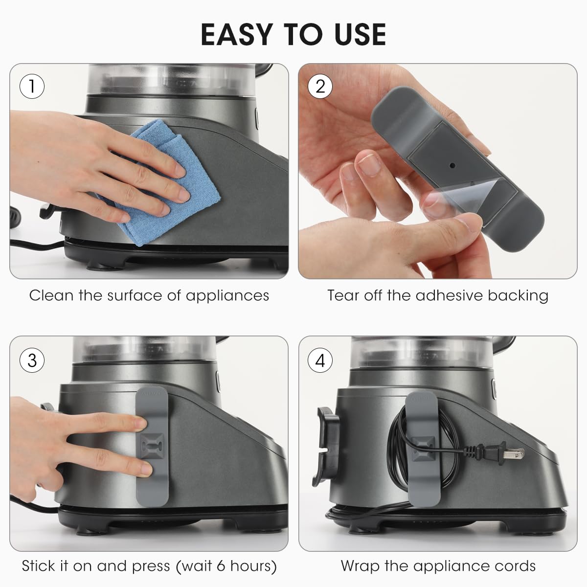 AIEVE cord organizer applied to juicer cords reduces clutter on countertops.
