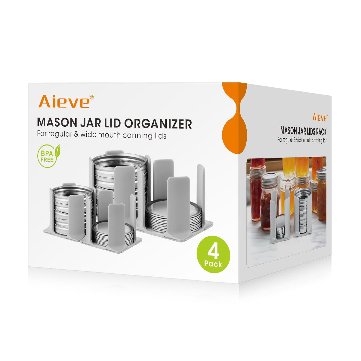 AIEVE Mason jar lid organizer keeps wide-mouth lids neatly stored.
