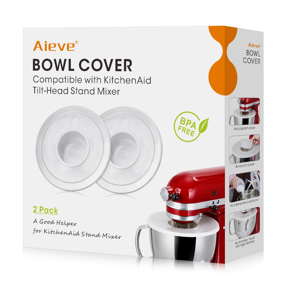 AIEVE splash guard on a KitchenAid bowl prevents splashes during high-speed mixing.