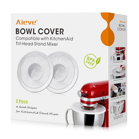 AIEVE splash guard on a KitchenAid bowl prevents splashes during high-speed mixing.