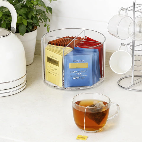 AIEVE raised rim helps prevent spills while reaching for items.