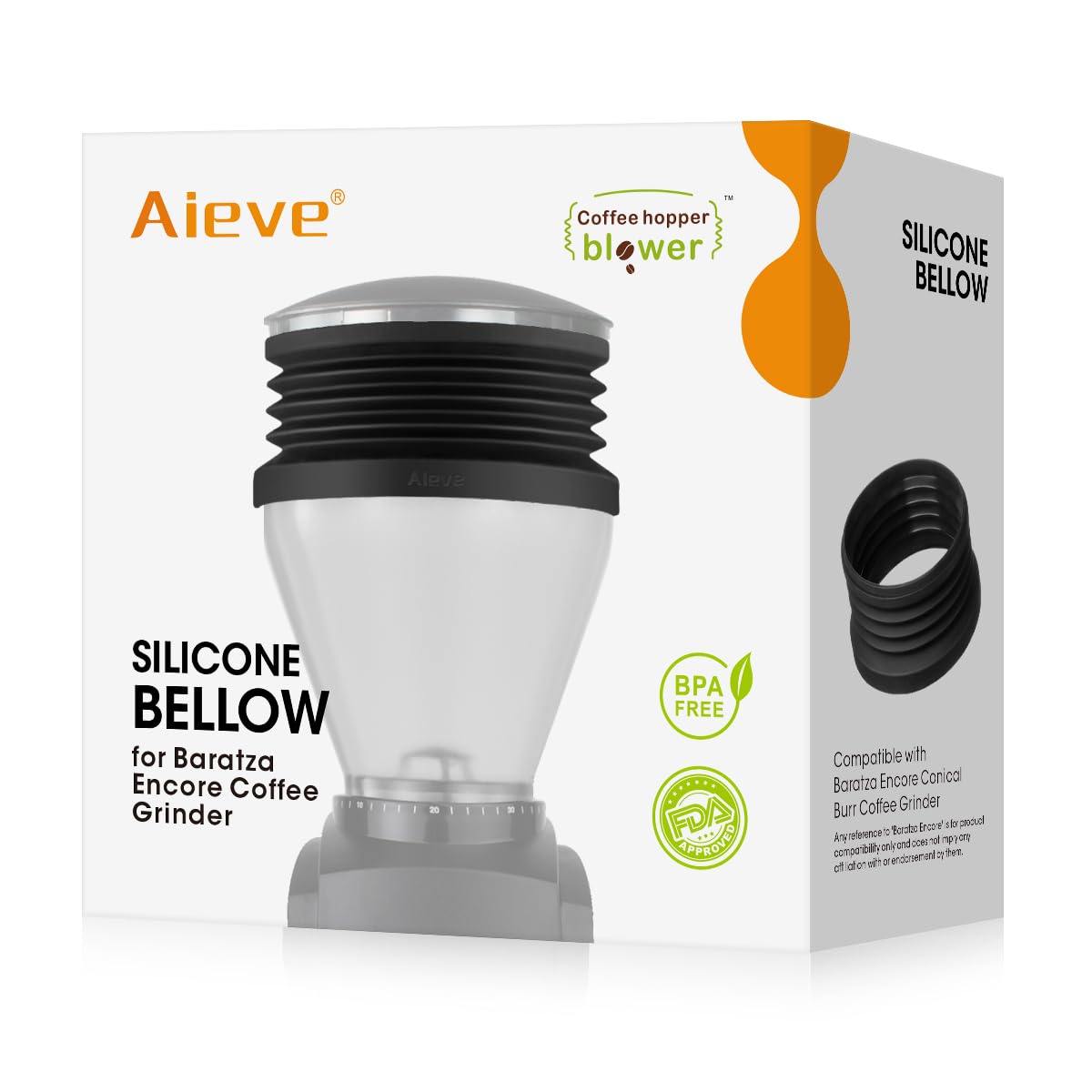 AIEVE silicone hopper bellow installed on Baratza Encore for precise single-dose pours.