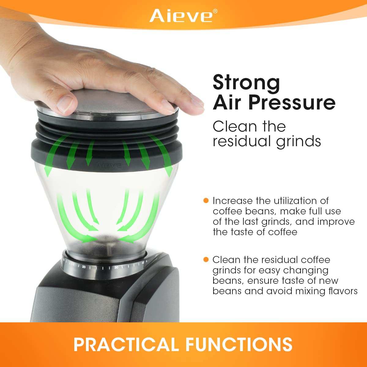 Close-up of AIEVE bellow on Baratza ESP highlighting durable, food-grade silicone.