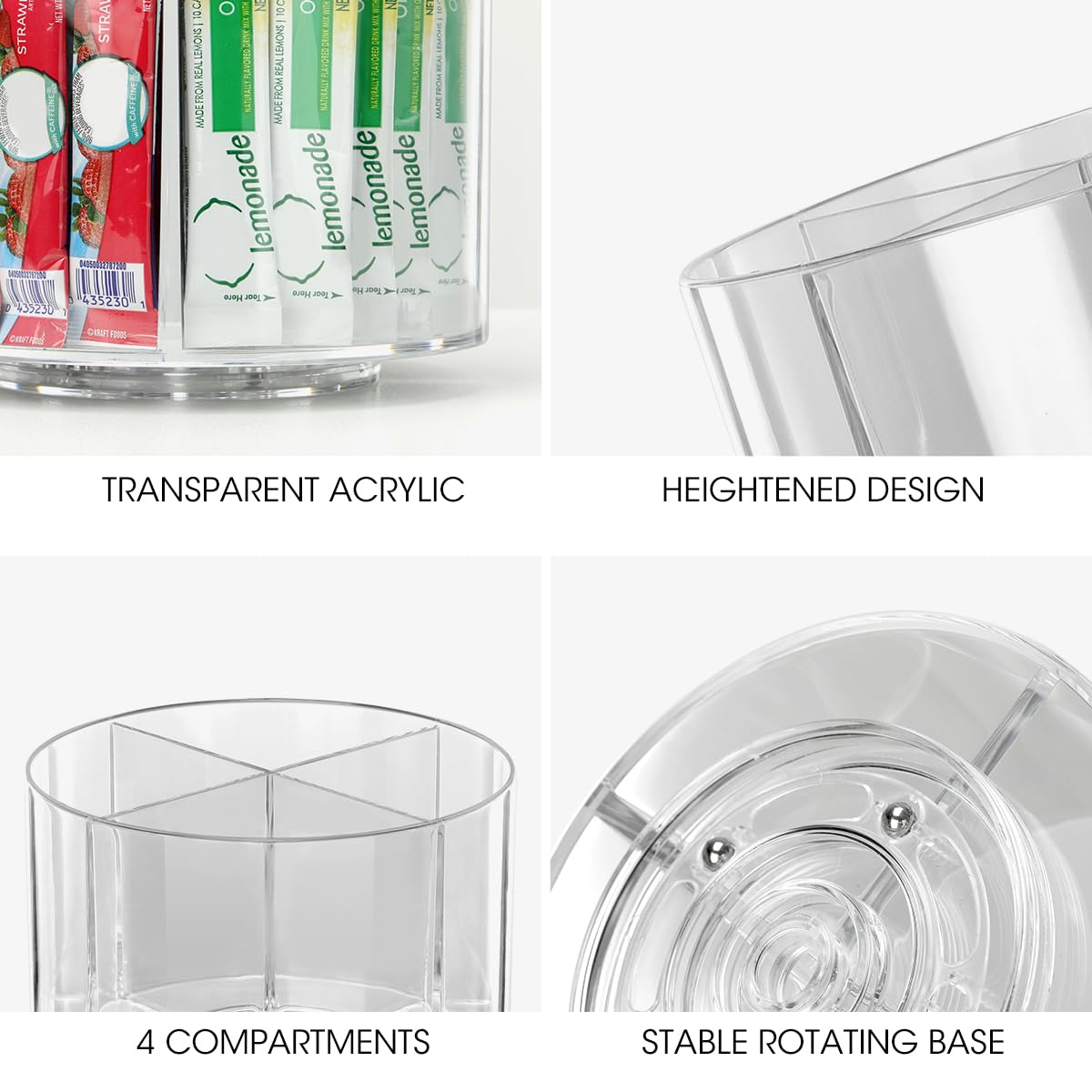 AIEVE tea bag organizer stores black, green, and specialty teas upright.