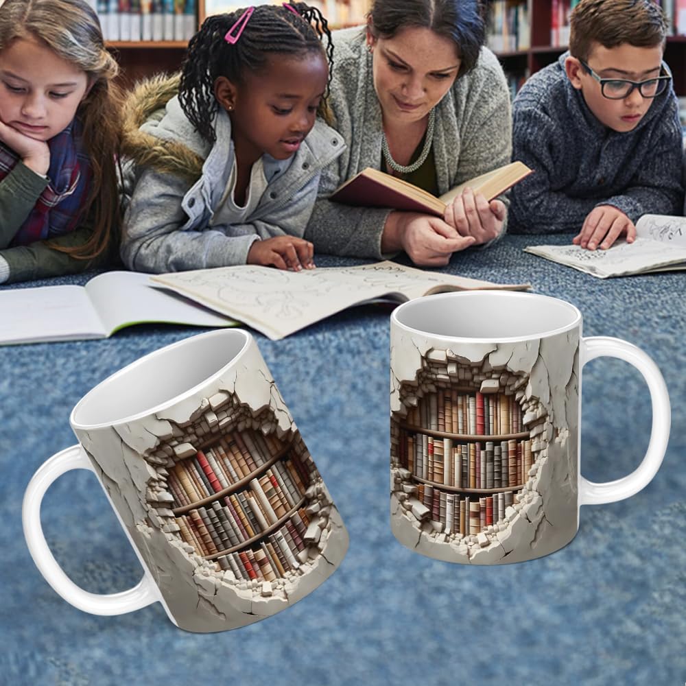 Aigori Library Bookshelf Mug on shelf showcases decorative appeal.