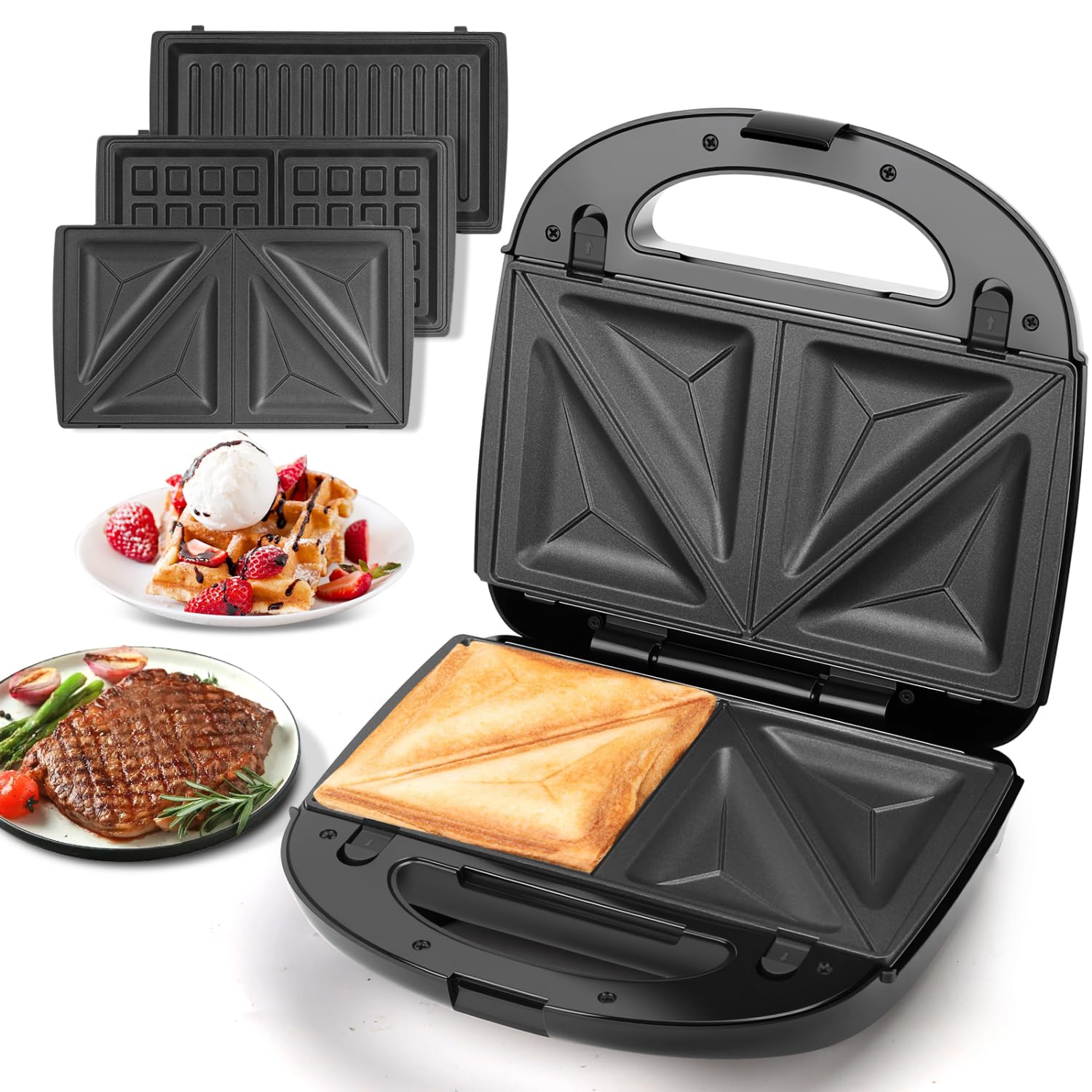 Aigostar 3-in-1 sandwich maker with removable plates for quick paninis.