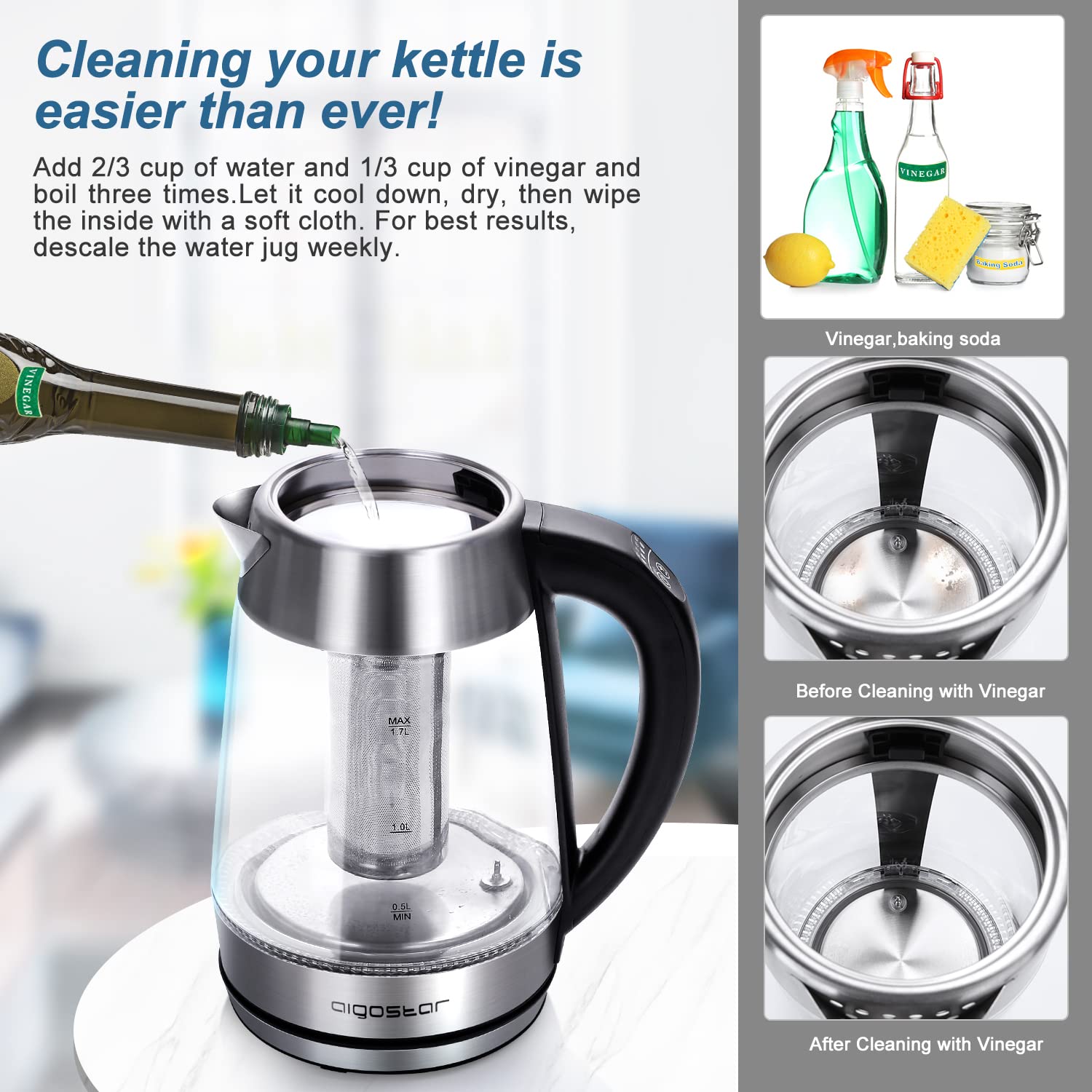 Aigostar BPA-free glass and stainless construction for safe daily use.