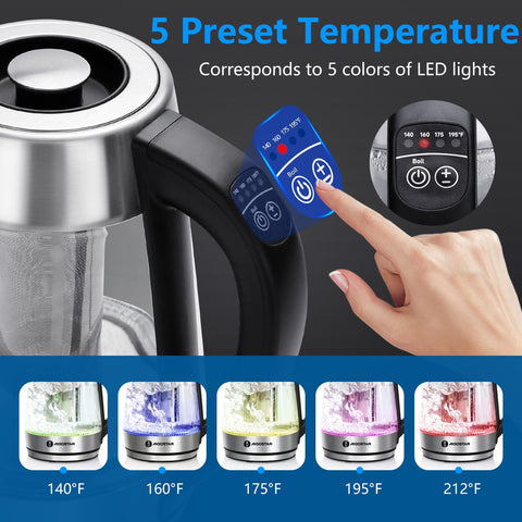 Aigostar glass kettle showing rapid boil for quick hot beverages.