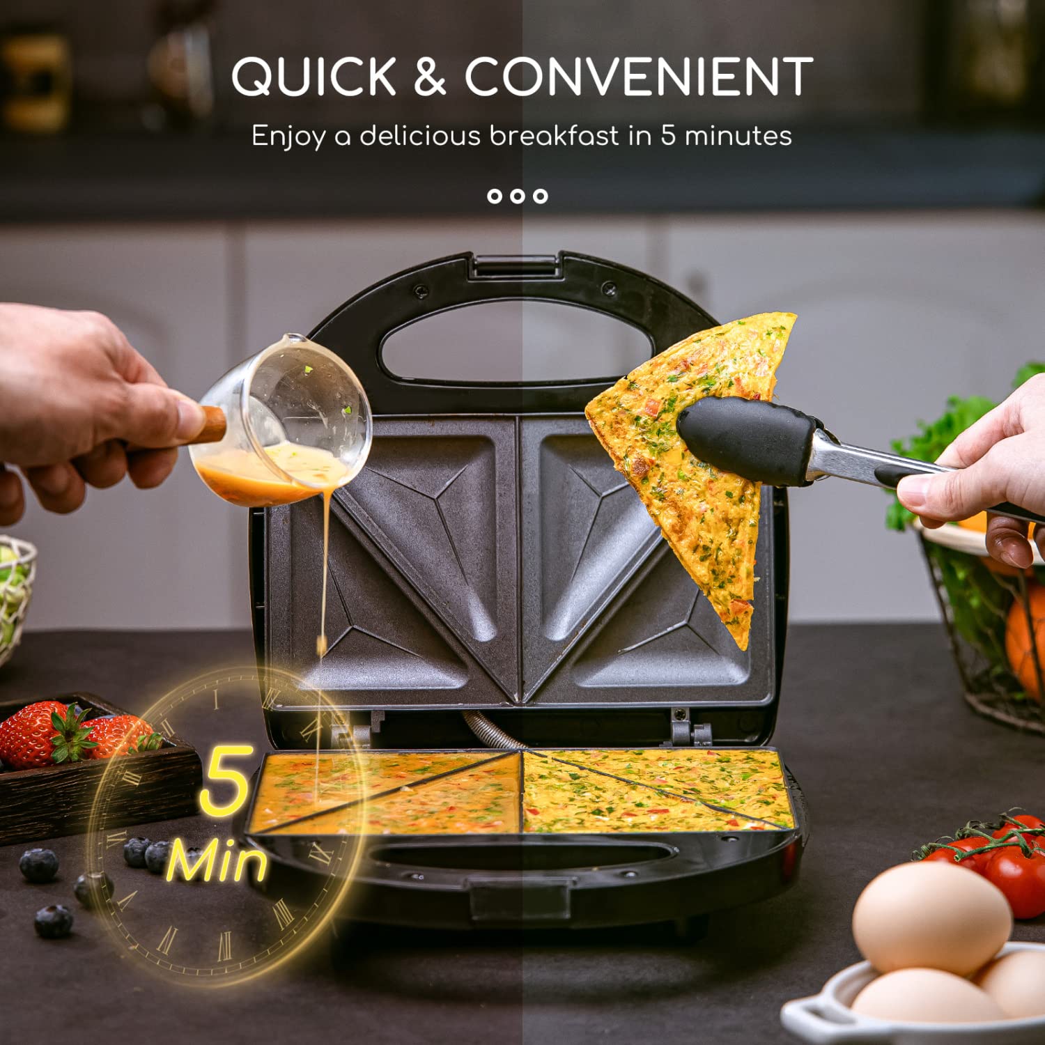 Aigostar open sandwich maker shows nonstick plates for even cooking.